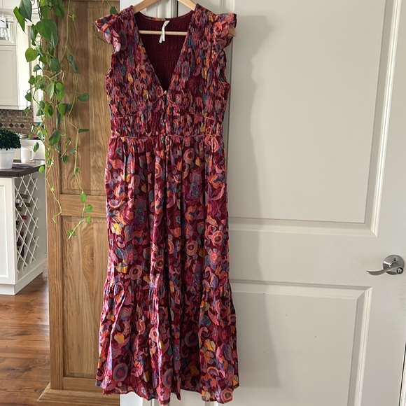 ❌❌SOLD❌❌ANTHROPOLOGIE The Peregrine Midi Dress medium in purple motif - Picture 9 of 14